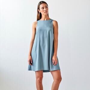 Brass Clothing 100% Tencel Sleeveless Swing Dress Blue Size Small Minimalist